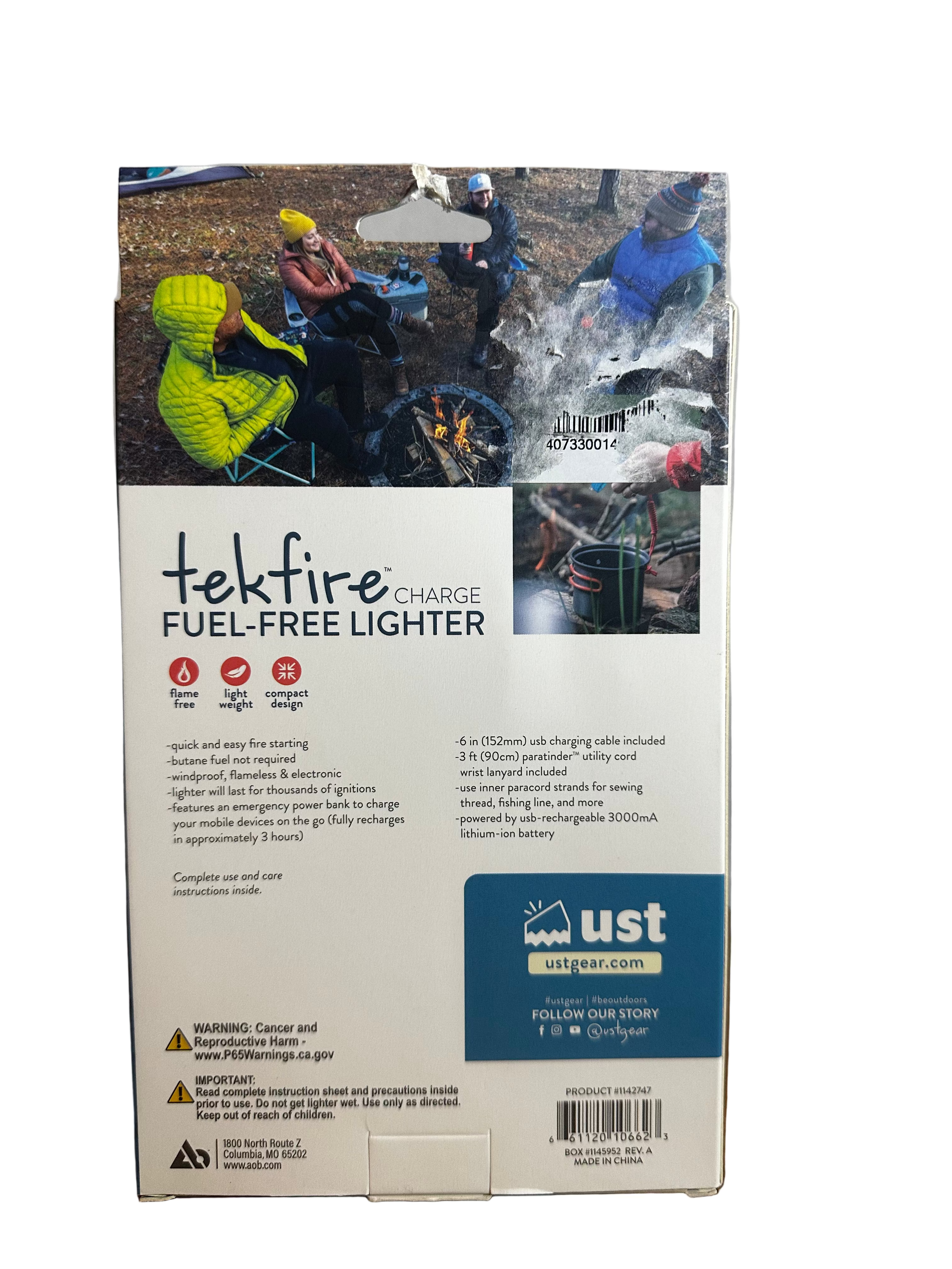 UST TekFire Charge Fuel-Free Lighter with Paracord – Rechargeable and Windproof