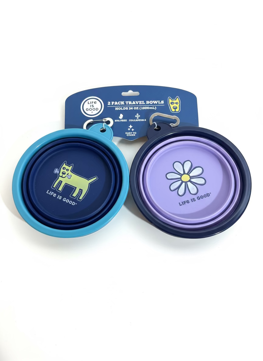 Life is Good – 2-Pack Collapsible Travel Pet Bowls (34 oz / 1000 mL)