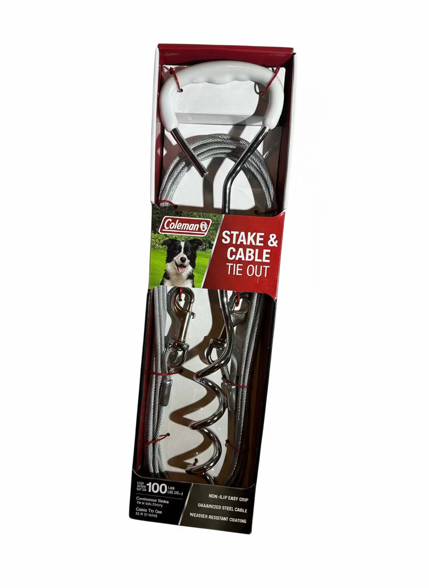 Coleman Stake & Cable Tie-Out – 25 ft | For Dogs up to 100 lbs