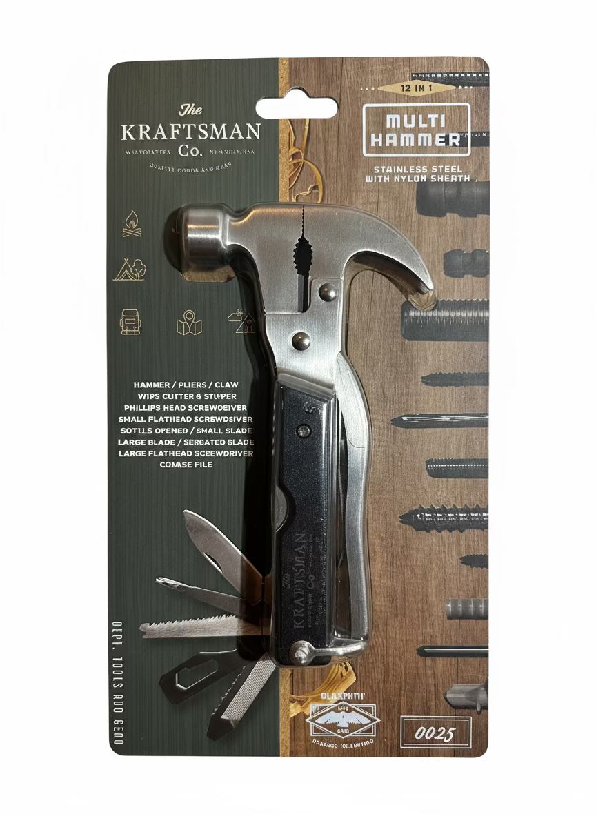 The Kraftsman Co. 12-in-1 Stainless Steel Multi Hammer with Nylon Sheath