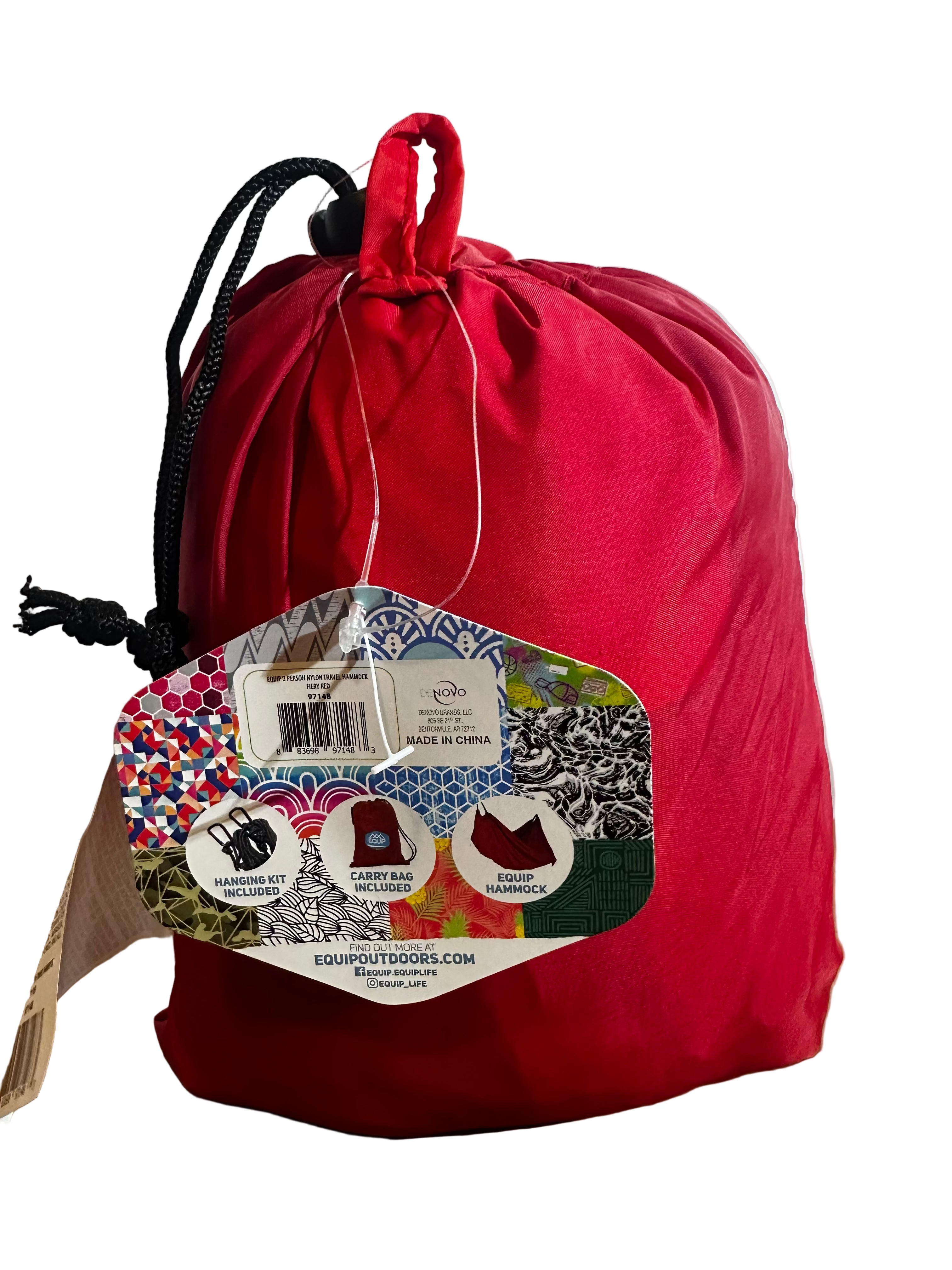 Equip 2-Person Travel Hammock – Fiery Red with Hanging Kit and Carry Bag