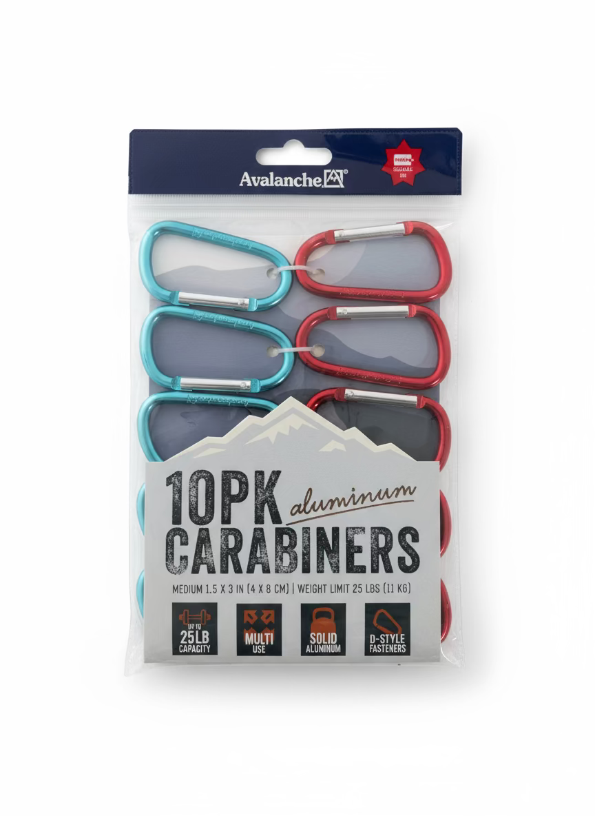Avalanche Aluminum Carabiners – 10 Pack (25 lb Capacity)