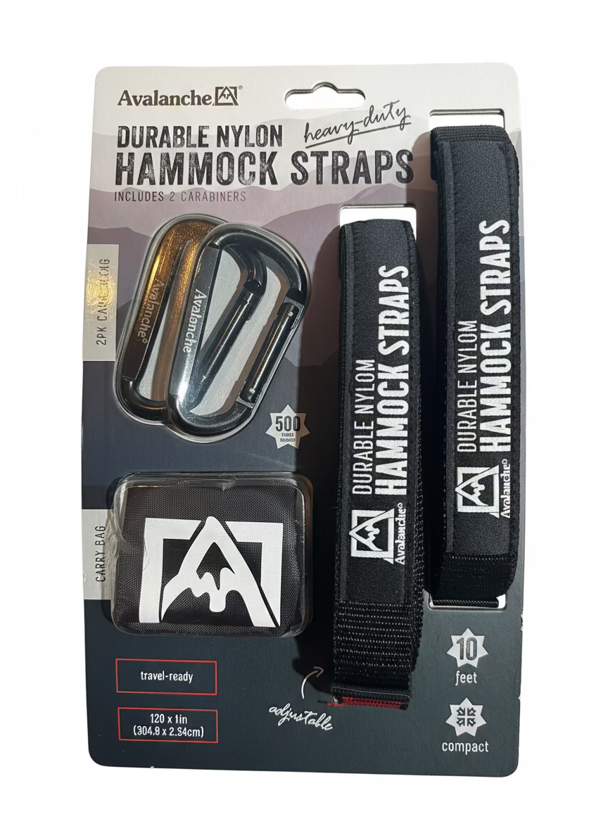 Avalanche Durable Nylon Hammock Straps – 10 ft, Includes Carabiners