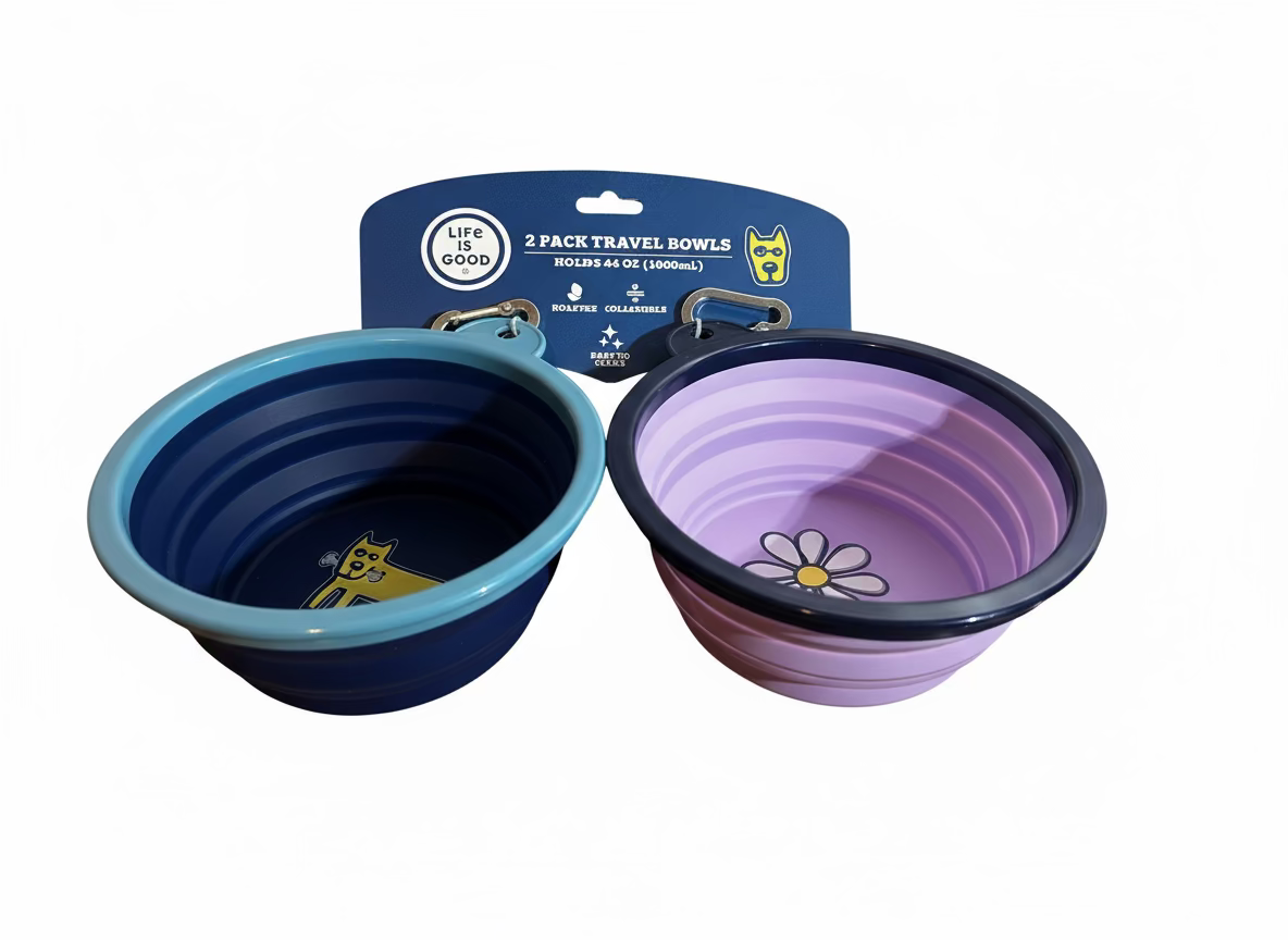 Life is Good – 2-Pack Collapsible Travel Pet Bowls (34 oz / 1000 mL)