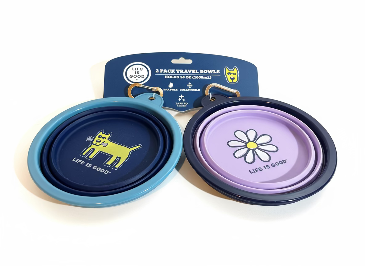 Life is Good – 2-Pack Collapsible Travel Pet Bowls (34 oz / 1000 mL)